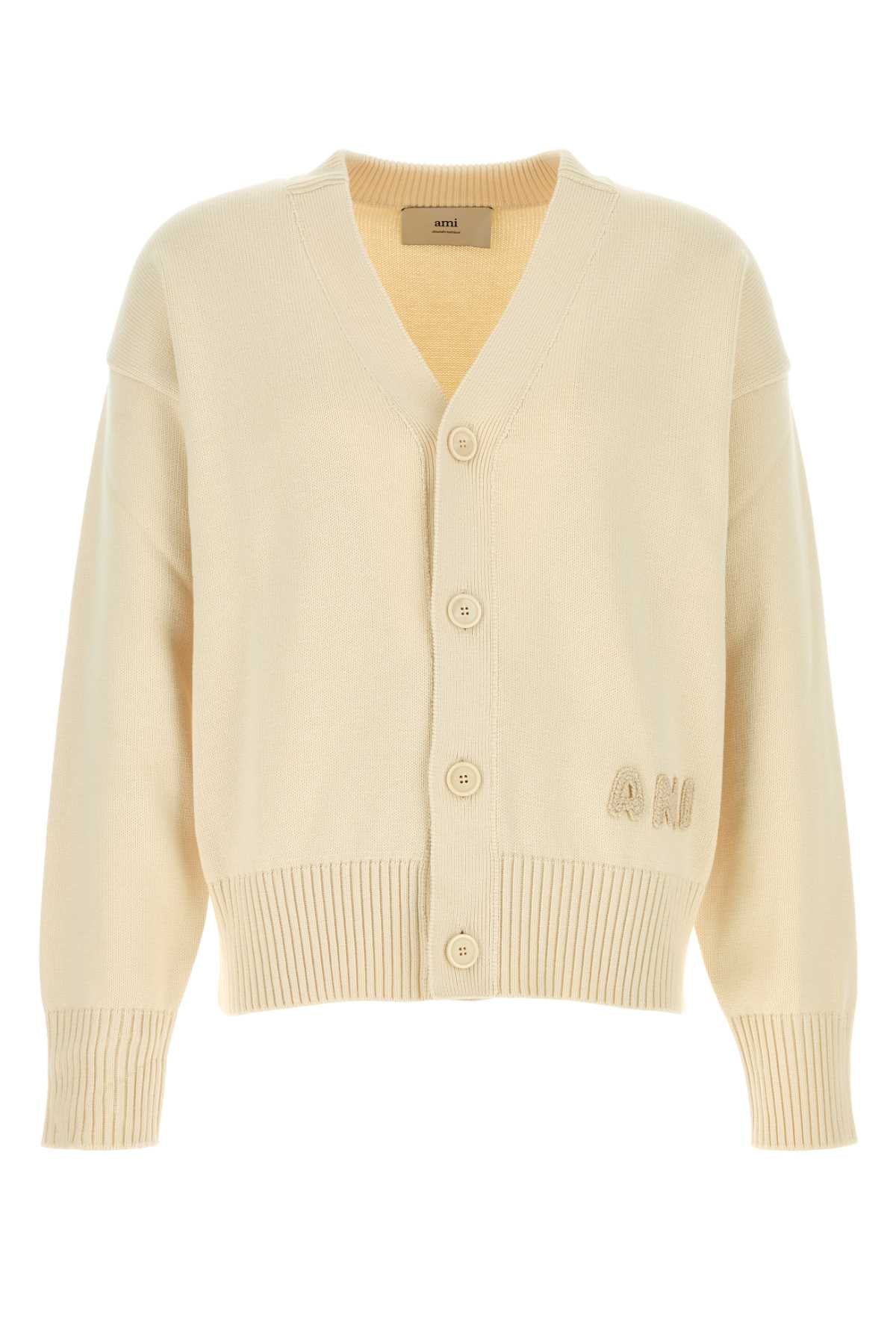 Ami Paris Cream Cotton Blend Cardigan