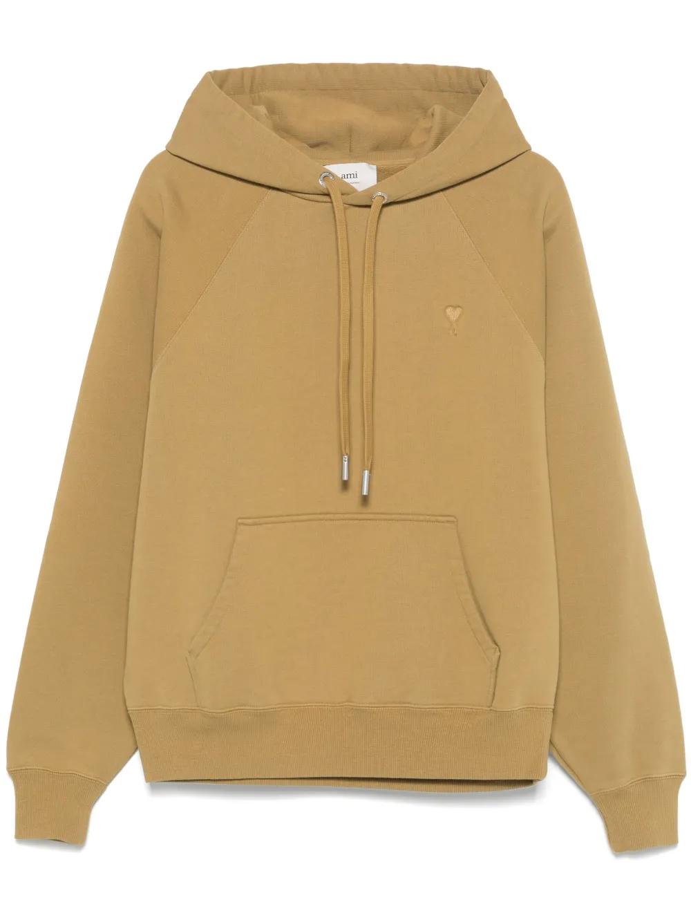 Ami Paris Khaki Hoodie With Embroidered Logo