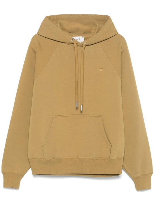 Ami Paris Khaki Hoodie With Embroidered Logo