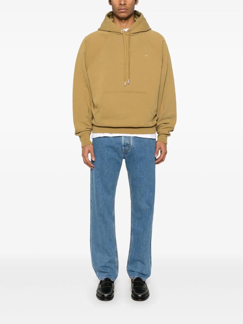 Ami Paris Khaki Hoodie With Embroidered Logo
