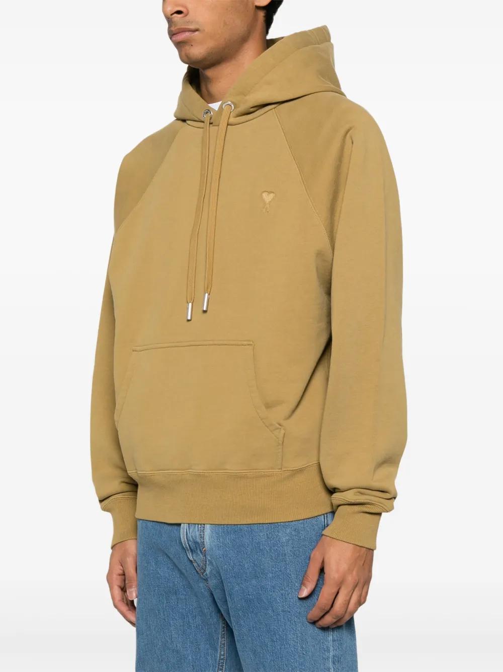 Ami Paris Khaki Hoodie With Embroidered Logo