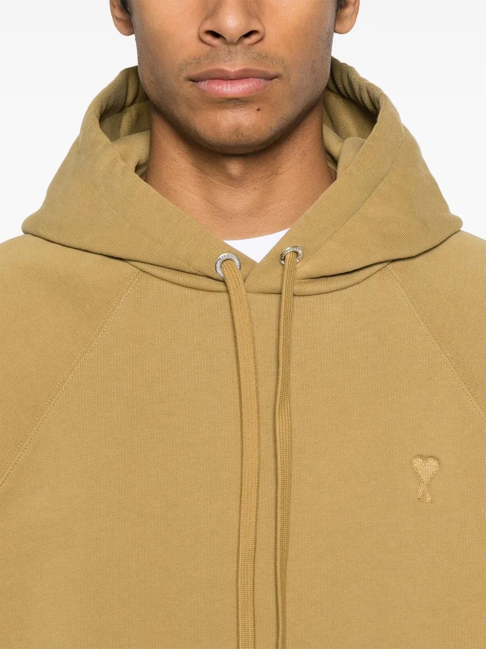 Ami Paris Khaki Hoodie With Embroidered Logo
