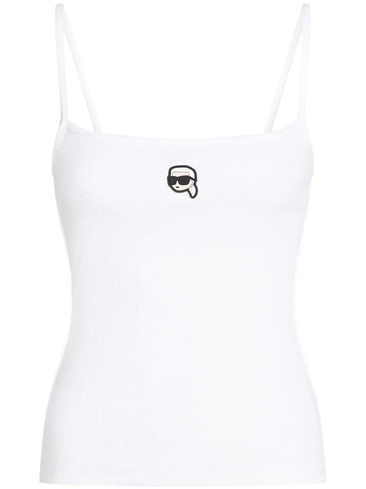 Karl Lagerfeld White Strap Top With 3D Logo