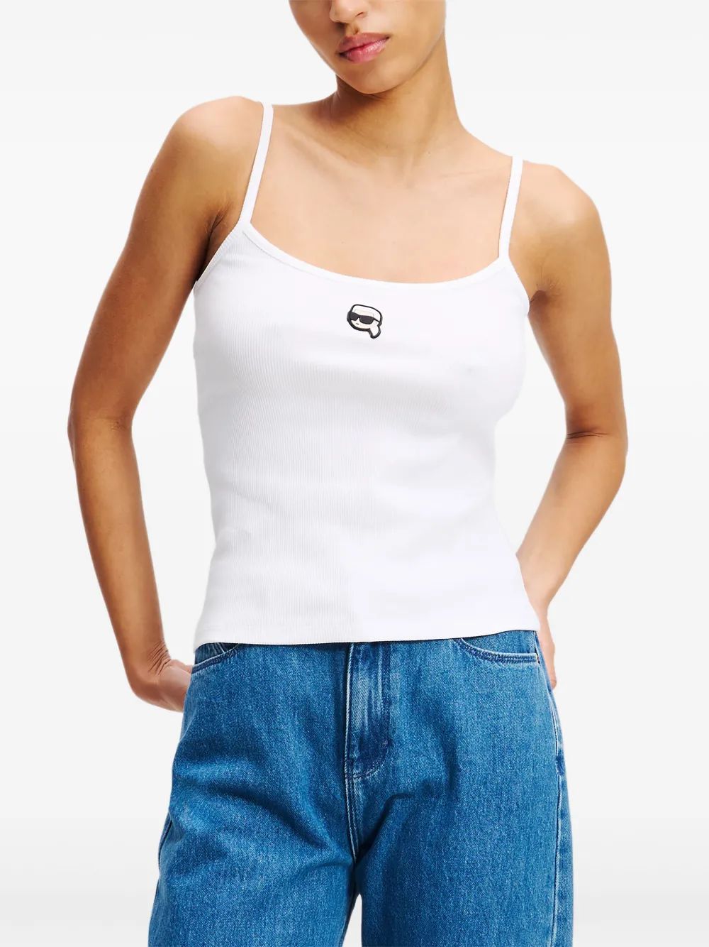 Karl Lagerfeld White Strap Top With 3D Logo
