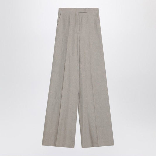 Max Mara  Wide Beige Trousers In Linen Canvas
